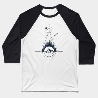 Inspirational Illustration With Mountains And Pine Trees In Geometric Style Baseball T-Shirt